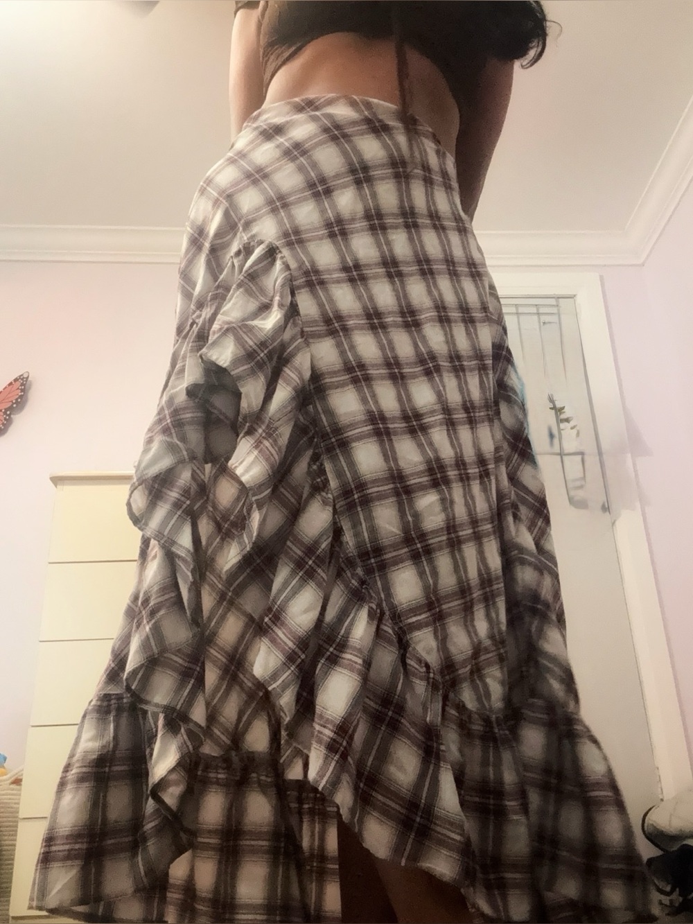 Frilly ruffled Plaid peasant Maxi Skirt #renfair